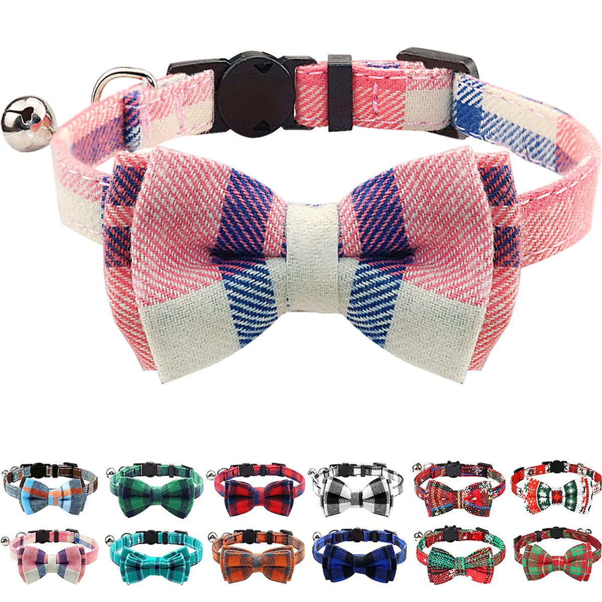 Joytale upgraded cat collar bells: pink plaid design helps locate your cat by sound.