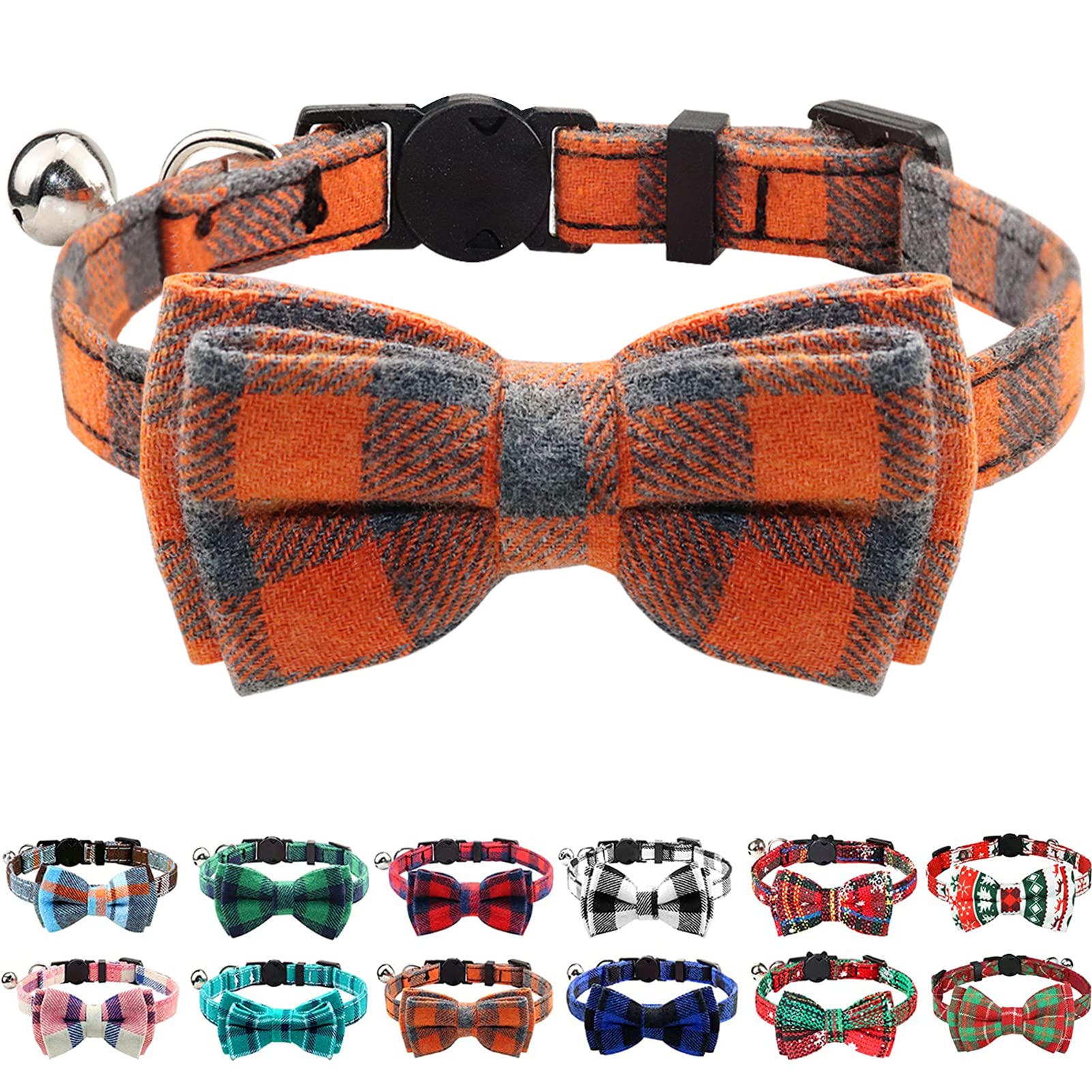 Joytale upgraded cat collar plaid orange with adjustable neck for daily wear.