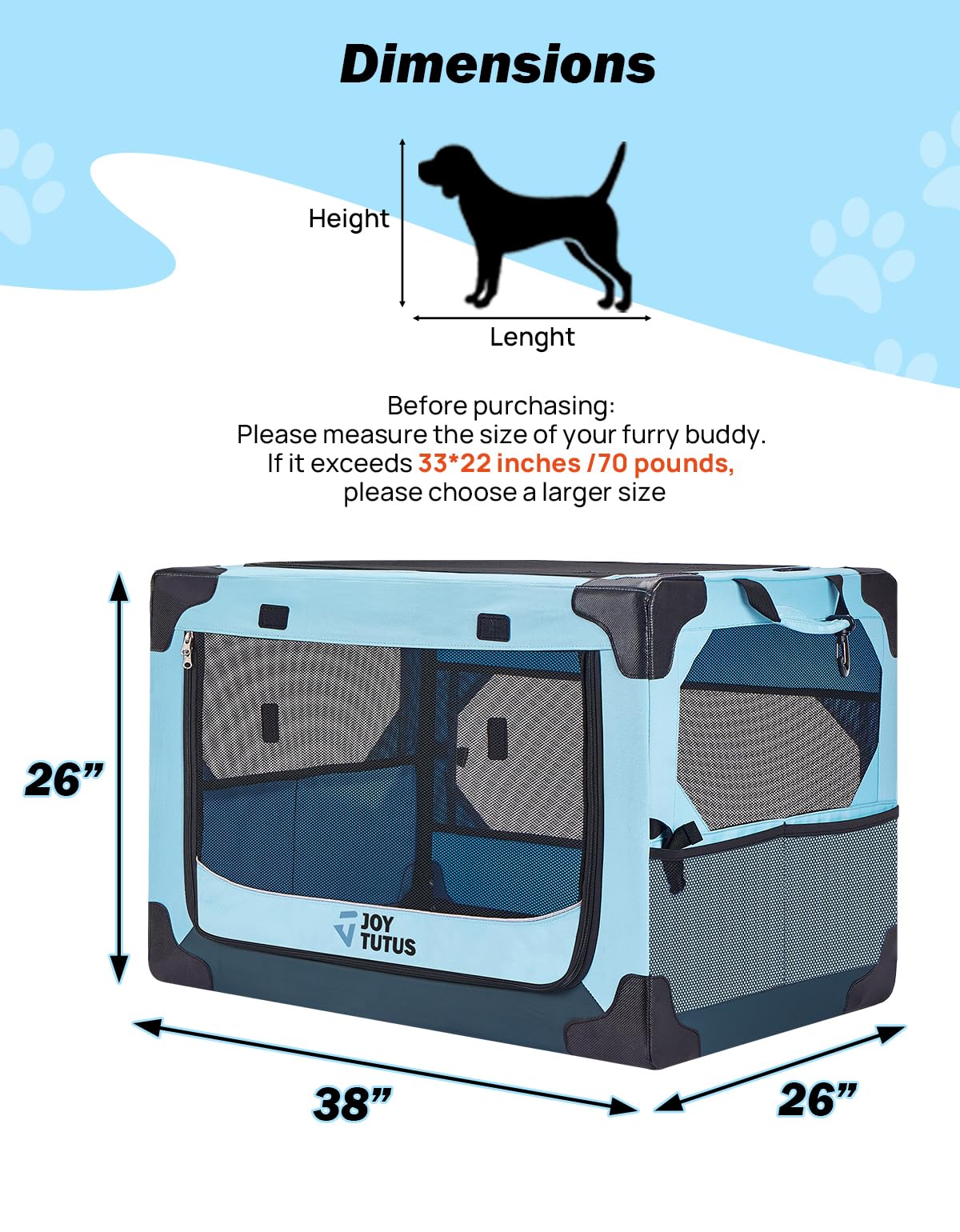 JOYTUTUS collapsible dog crate in car trunk for secure road trips.