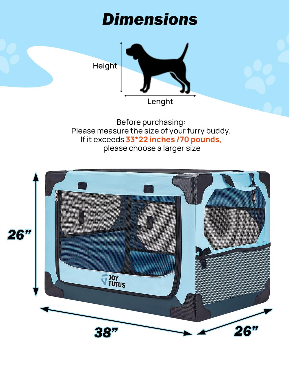 JOYTUTUS collapsible dog crate in car trunk for secure road trips.