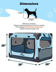 JOYTUTUS collapsible dog crate in car trunk for secure road trips.