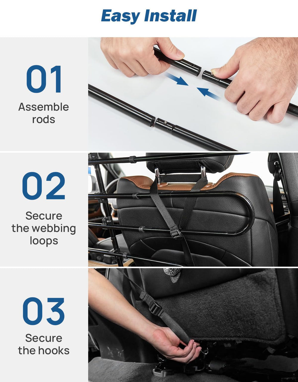 JOYTUTUS easy-install barrier showcasing quick three-step setup