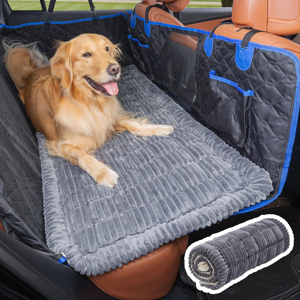 JOYTUTUS dog mat bed in soft flannel fabric offers plush comfort for car trips.