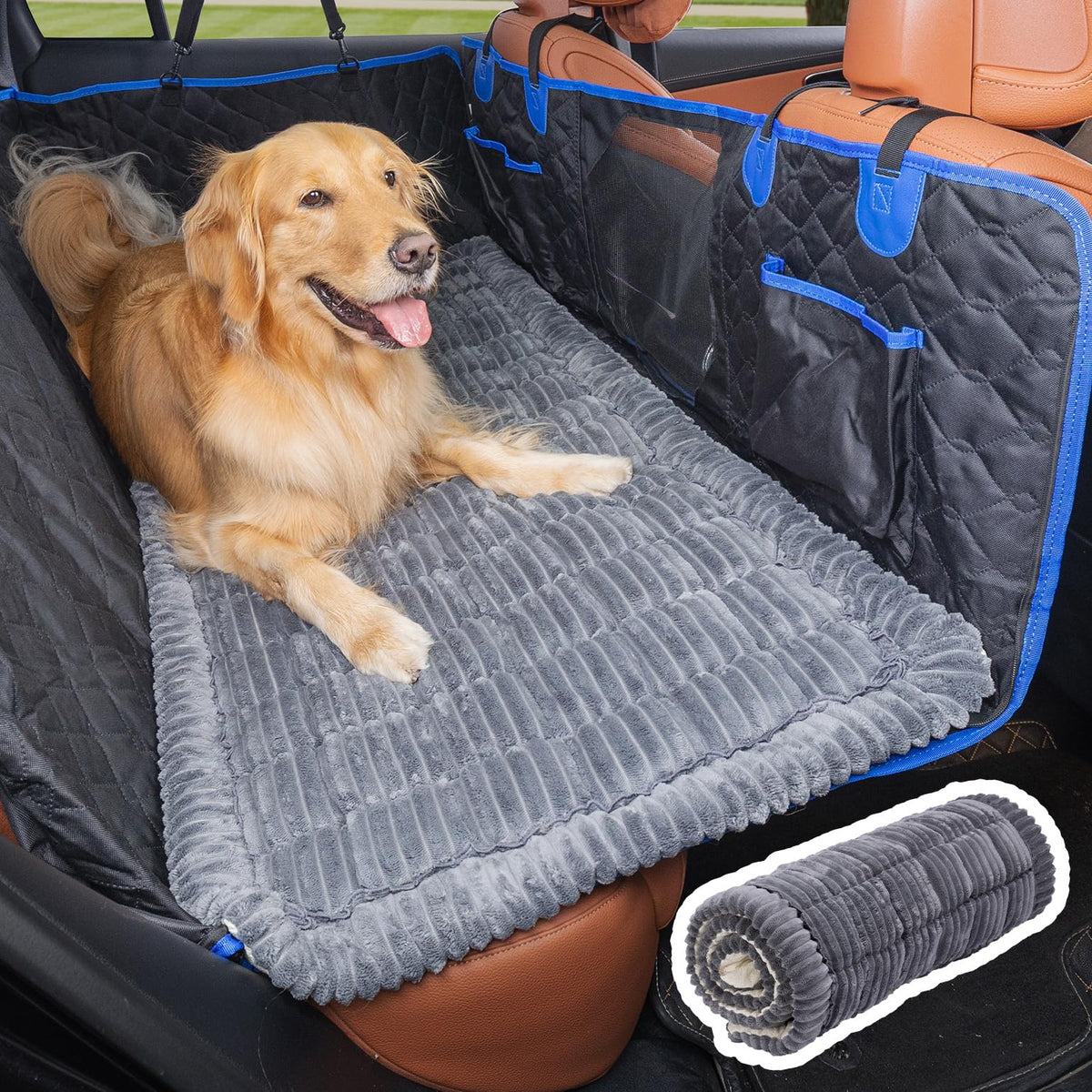 JOYTUTUS dog mat bed in soft flannel fabric offers plush comfort for car trips.