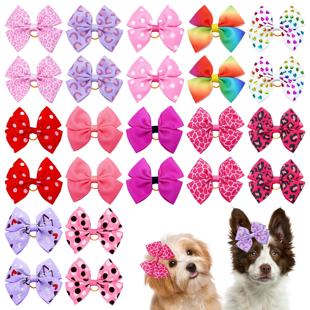 JpGdn 24-piece big dog hair bows pack with random patterns for stylish pet looks.