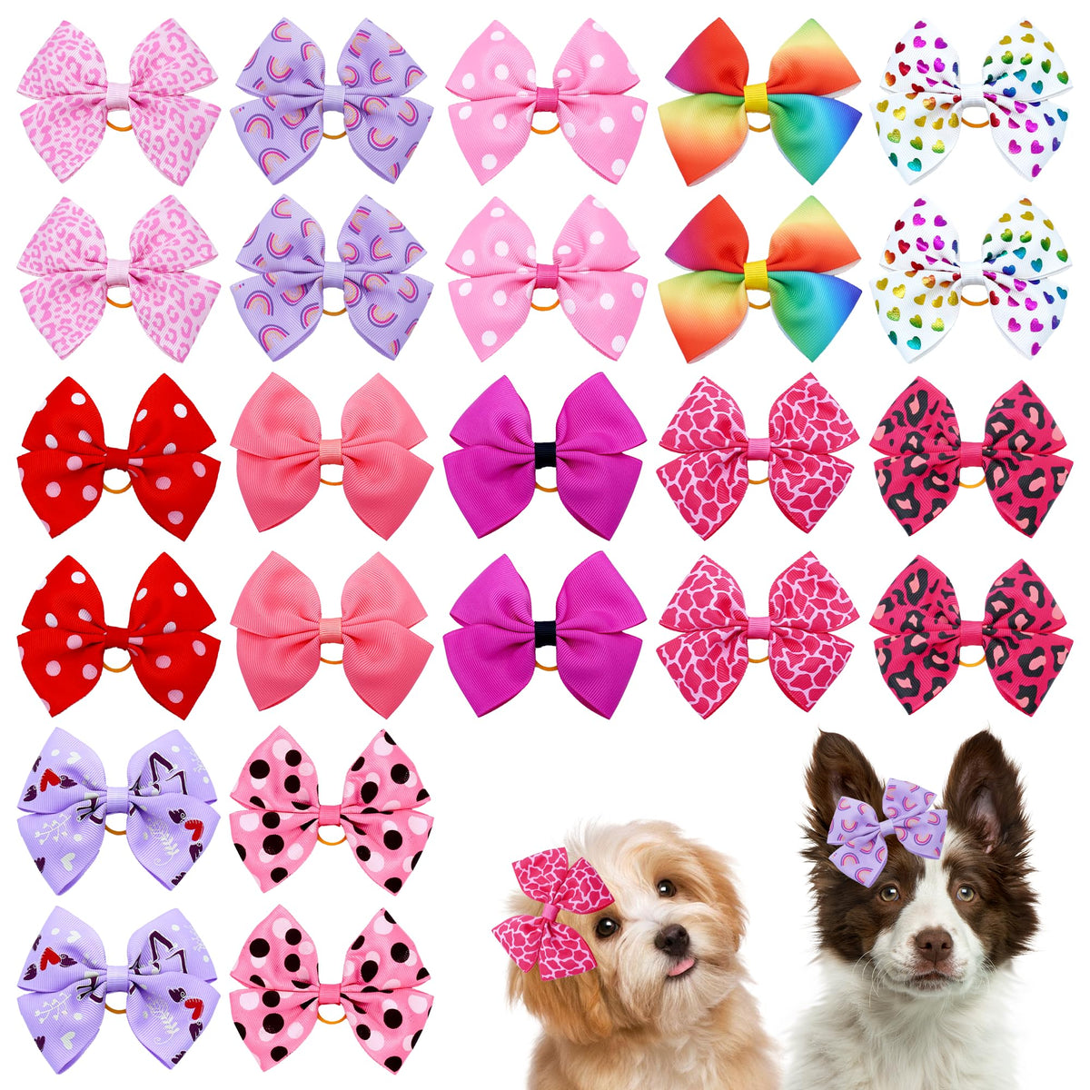 JpGdn 24-piece big dog hair bows pack with random patterns for stylish pet looks.