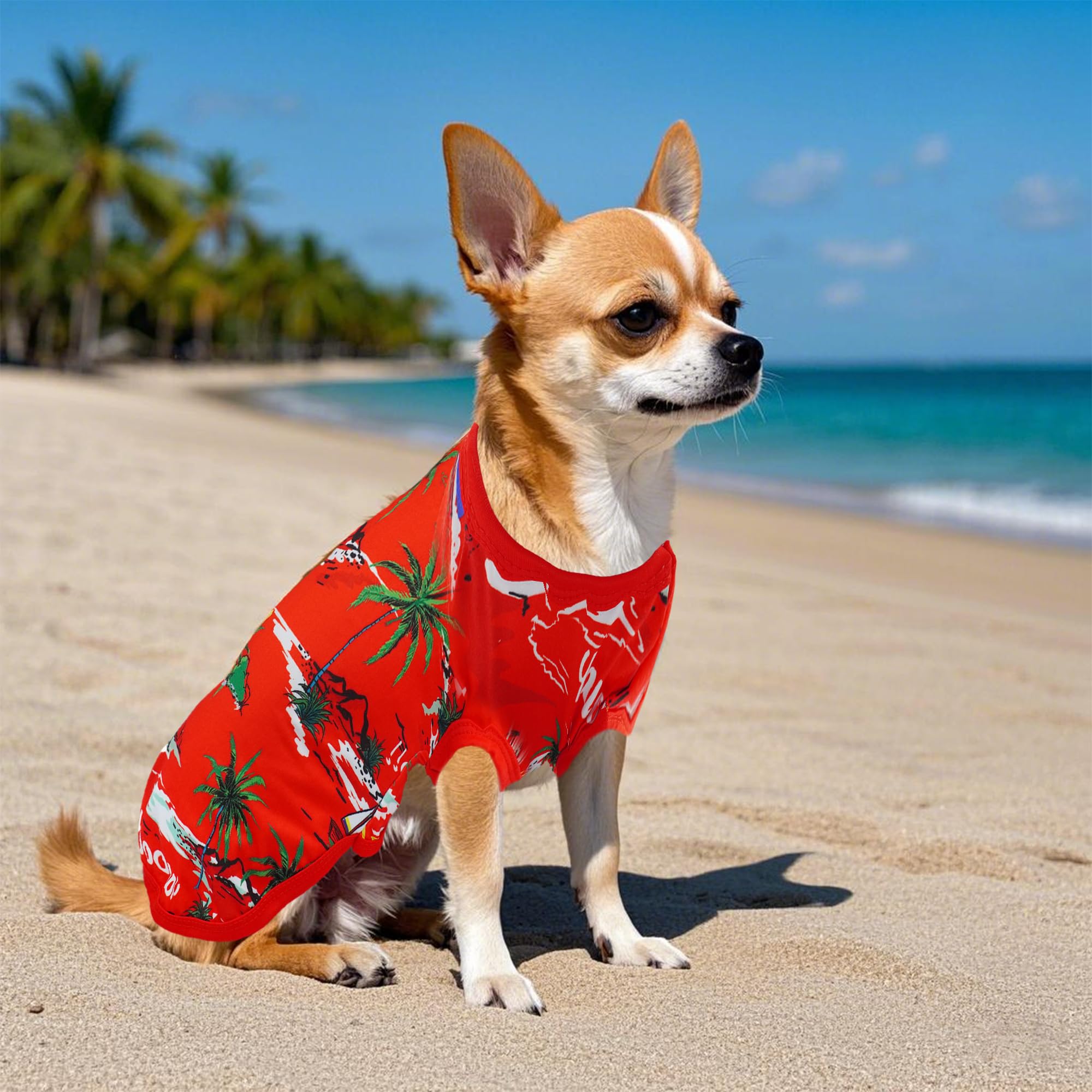 JpGdn Hawaiian dog shirt sleeveless tee detail enables easy wear