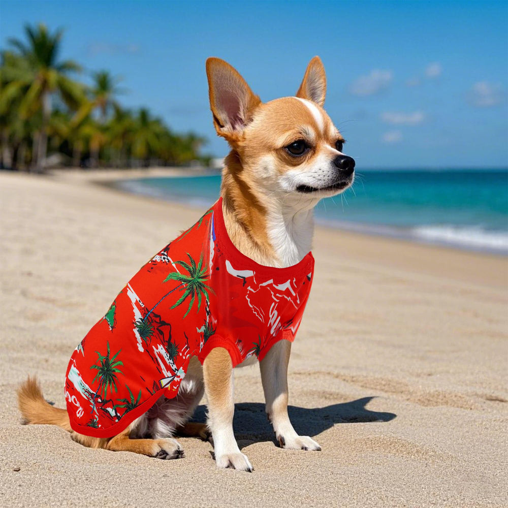 JpGdn Hawaiian dog shirt sleeveless tee detail enables easy wear