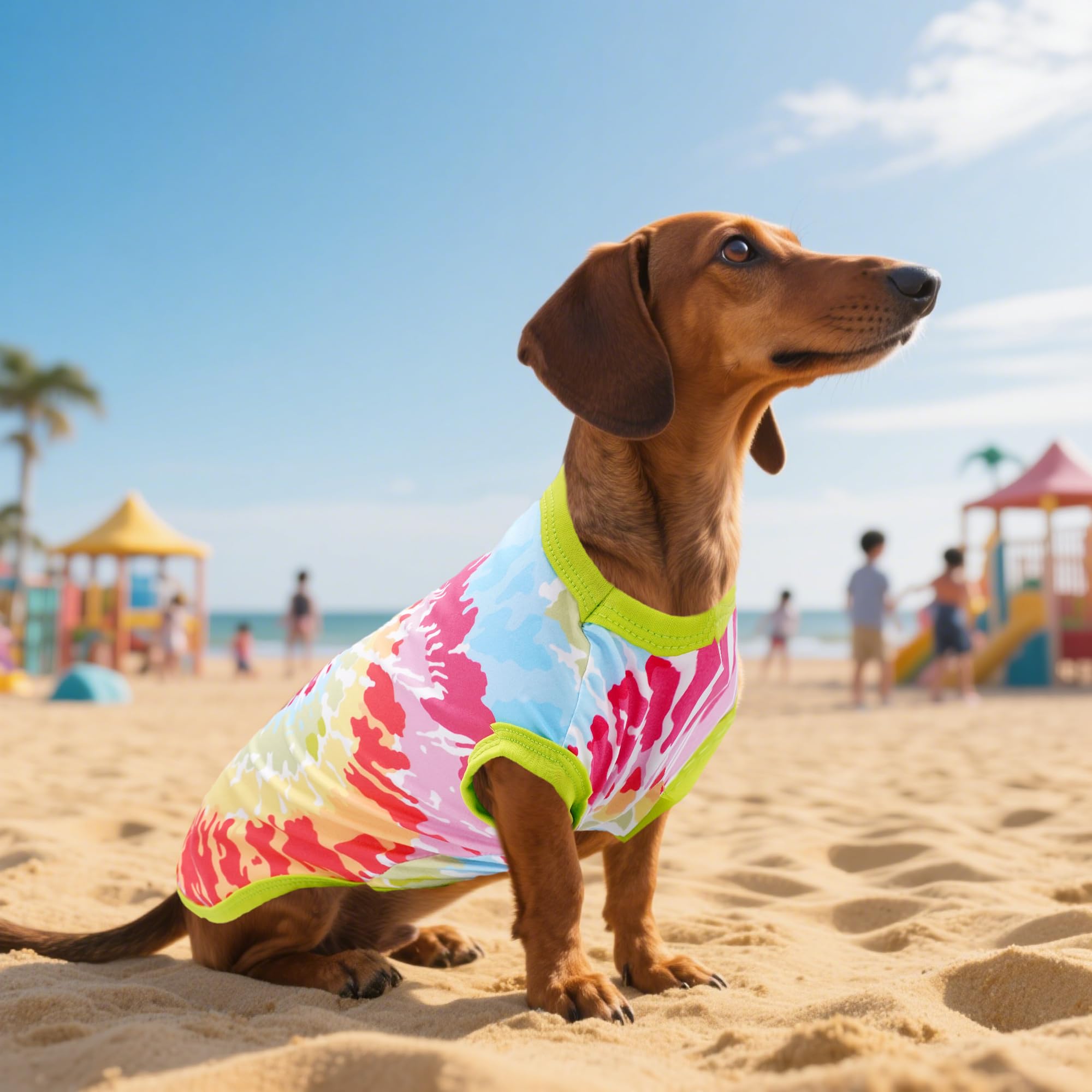 JpGdn pet fashion photoshoot tie-dye shirt in vibrant color.