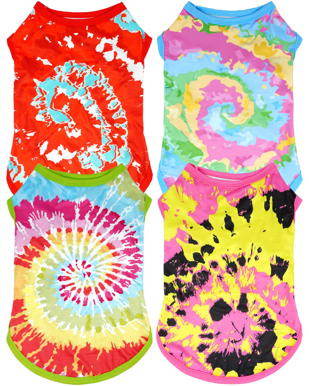 JpGdn tie-dye dog shirts pack front view for stylish everyday wear.
