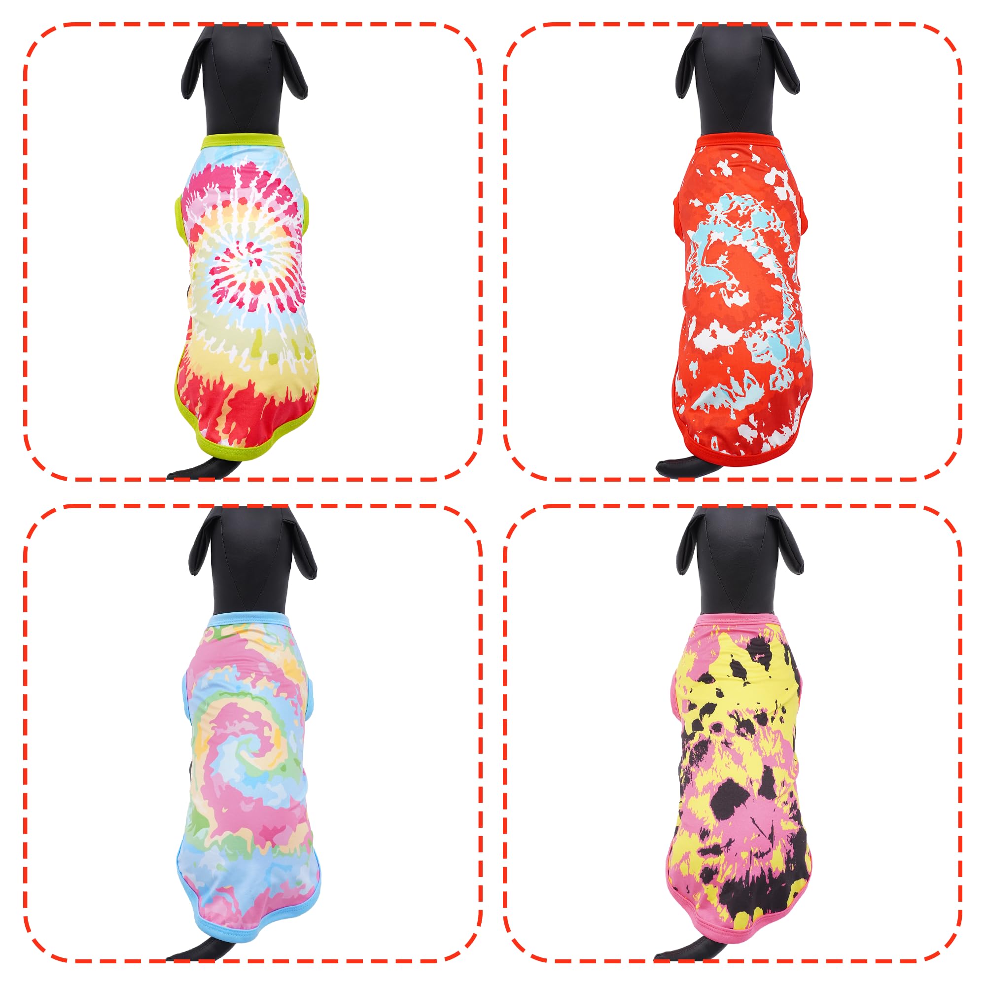 JpGdn tie-dye dog shirts red color versatile streetwear for outings.