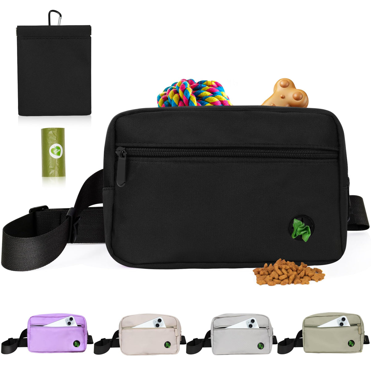 JRQCSJY puppy treat waist belt bag front view with quick-access pockets for walks