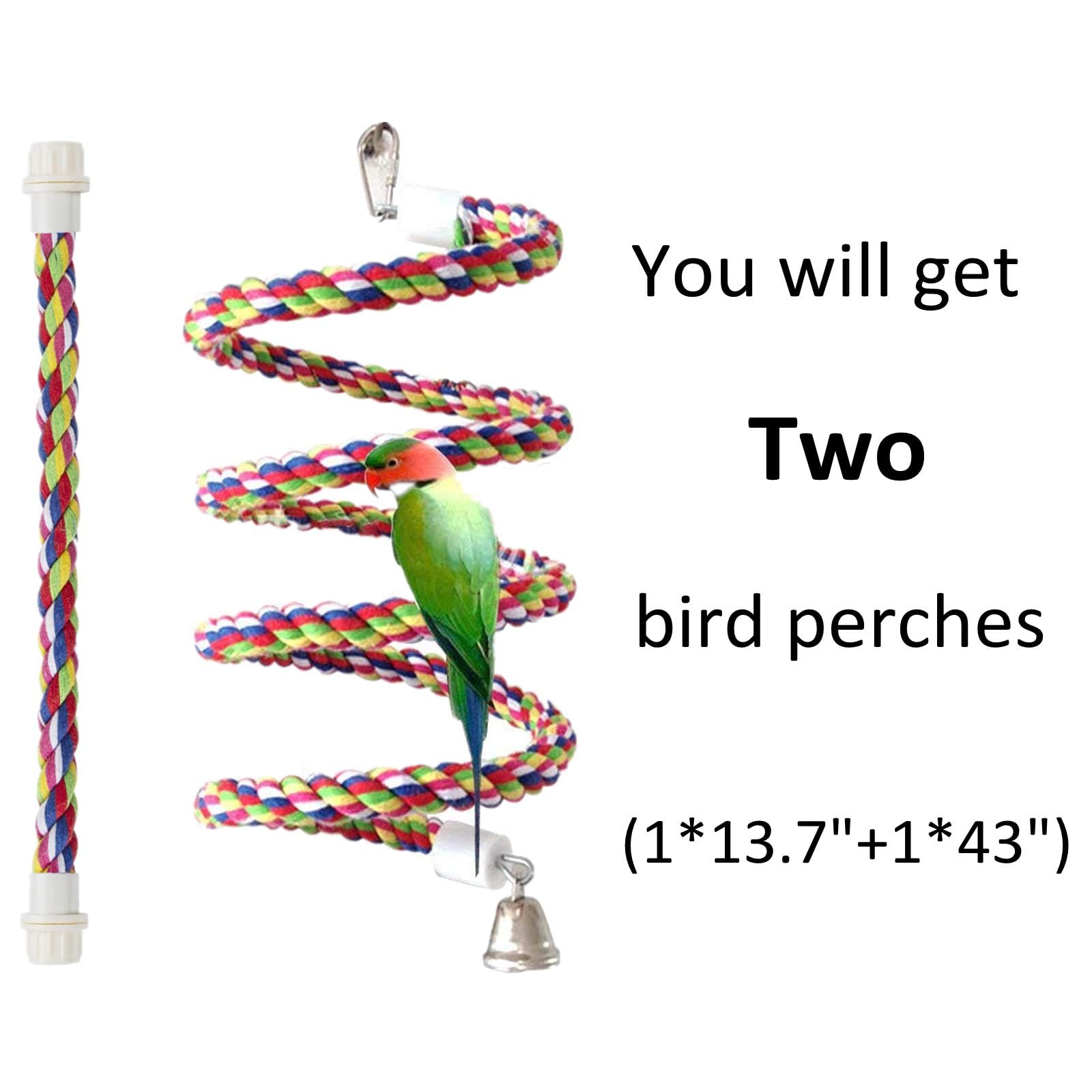 JRVT rope bungee bird toy in 13.7-inch size supports dexterity and stimulation.
