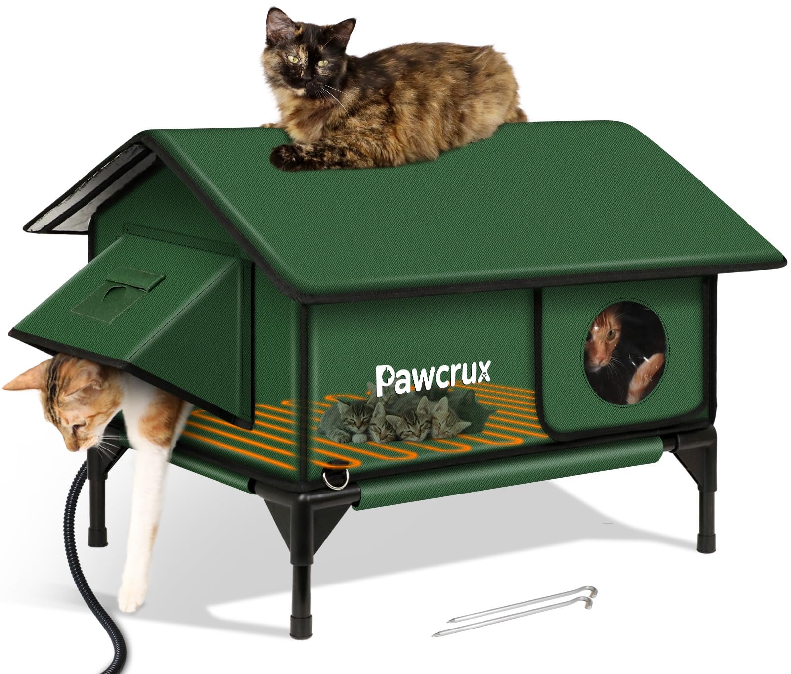 JLSAME waterproof heated cat house green front view for outdoor warmth and shelter.