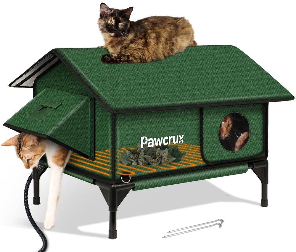 JLSAME waterproof heated cat house green front view for outdoor warmth and shelter.