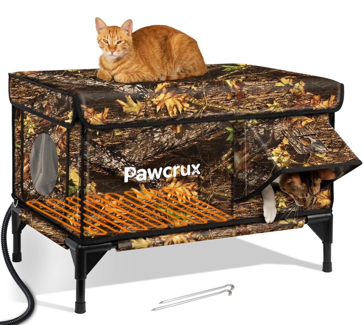 JLSAME weatherproof cat house exterior in leaf color provides outdoor winter shelter.