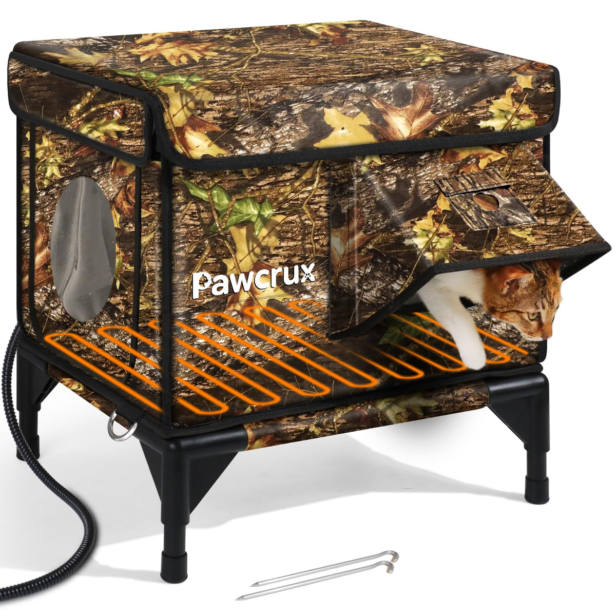 JLSAME weatherproof cat house exterior in leaf color offers warm outdoor shelter.