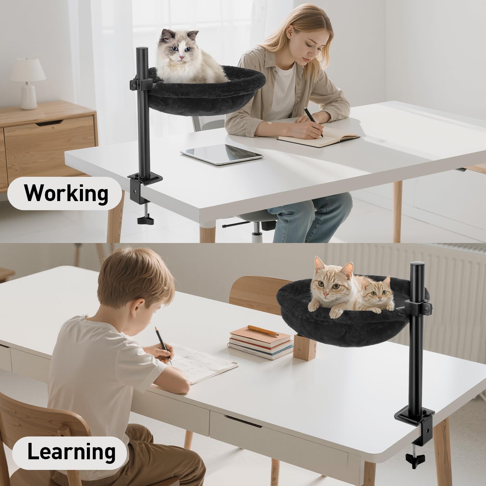 JSLIN Cat Desk Bed serves as a 3-in-1 desk companion for office, gaming, or study