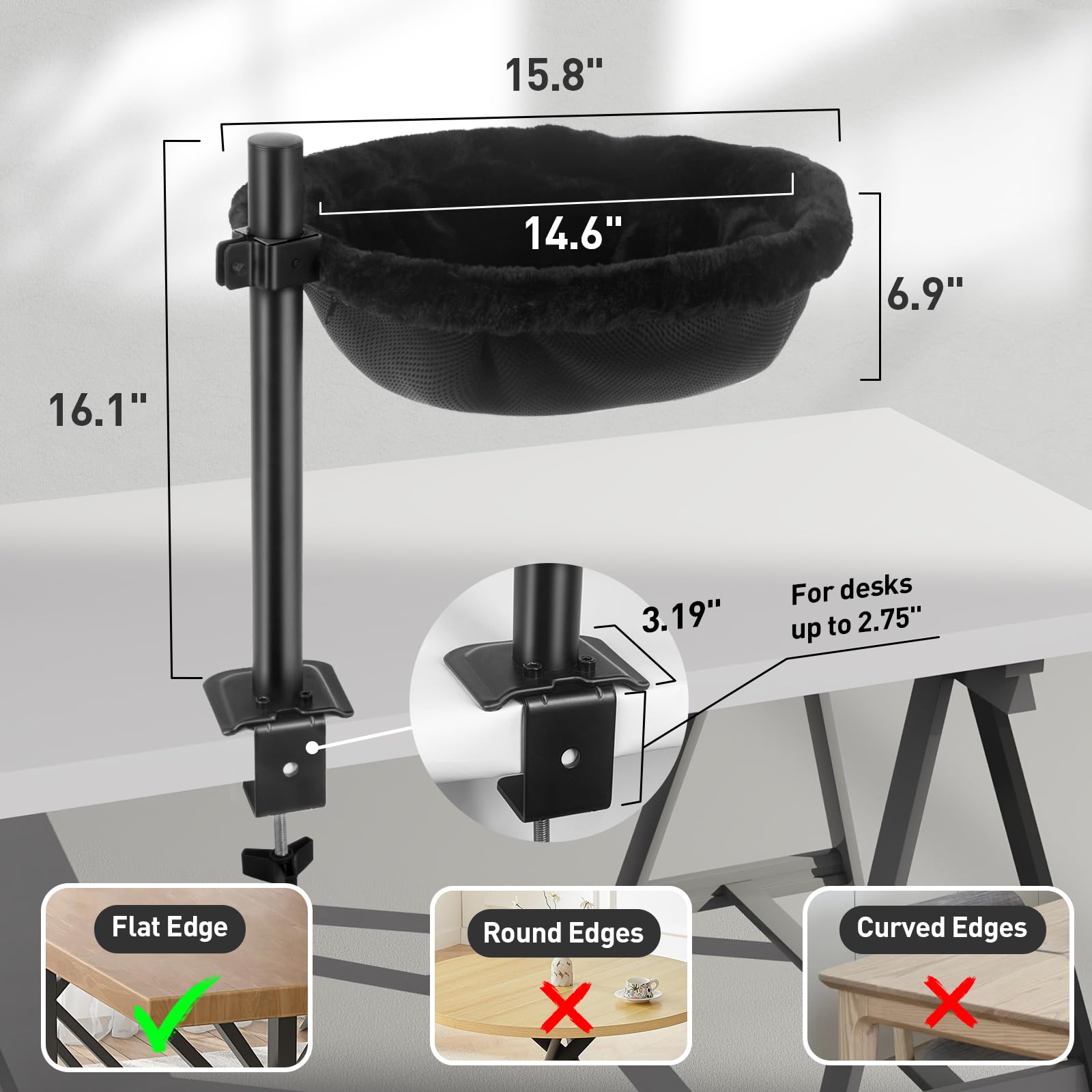 JSLIN Cat Desk Bed stable steel base supports up to 45lbs with non-slip feet