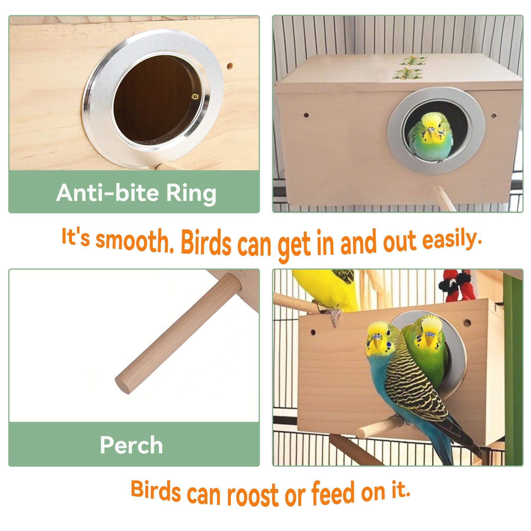 JSLZF parakeet nesting box with perch ready for roosting and feeding