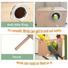 JSLZF parakeet nesting box with perch ready for roosting and feeding