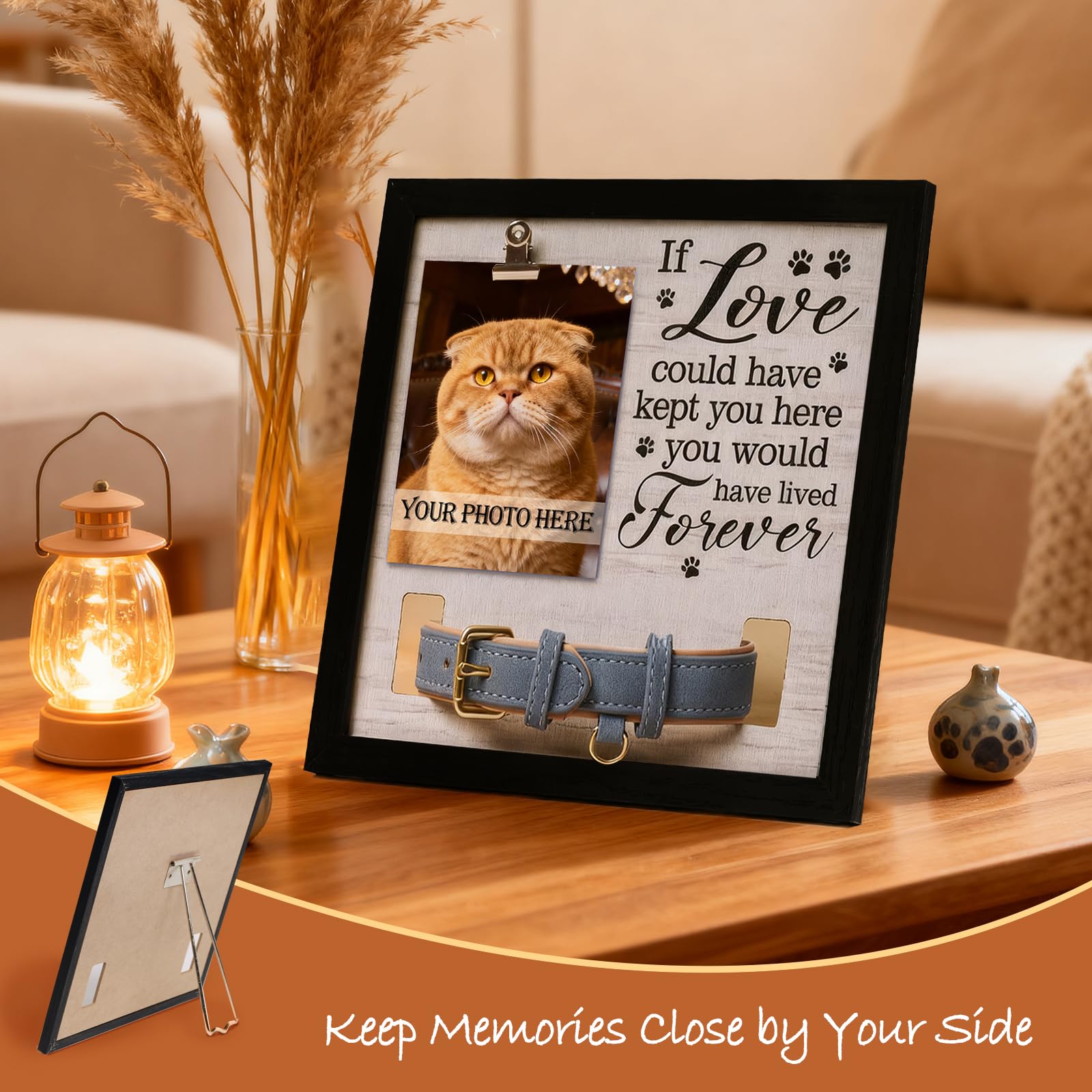 JSSTEM pet memorial frame room setup showing unobtrusive memorial display