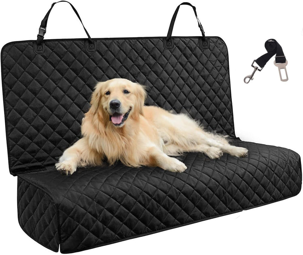 JSTHT dog car seat cover on back seat showing waterproof protection against spills