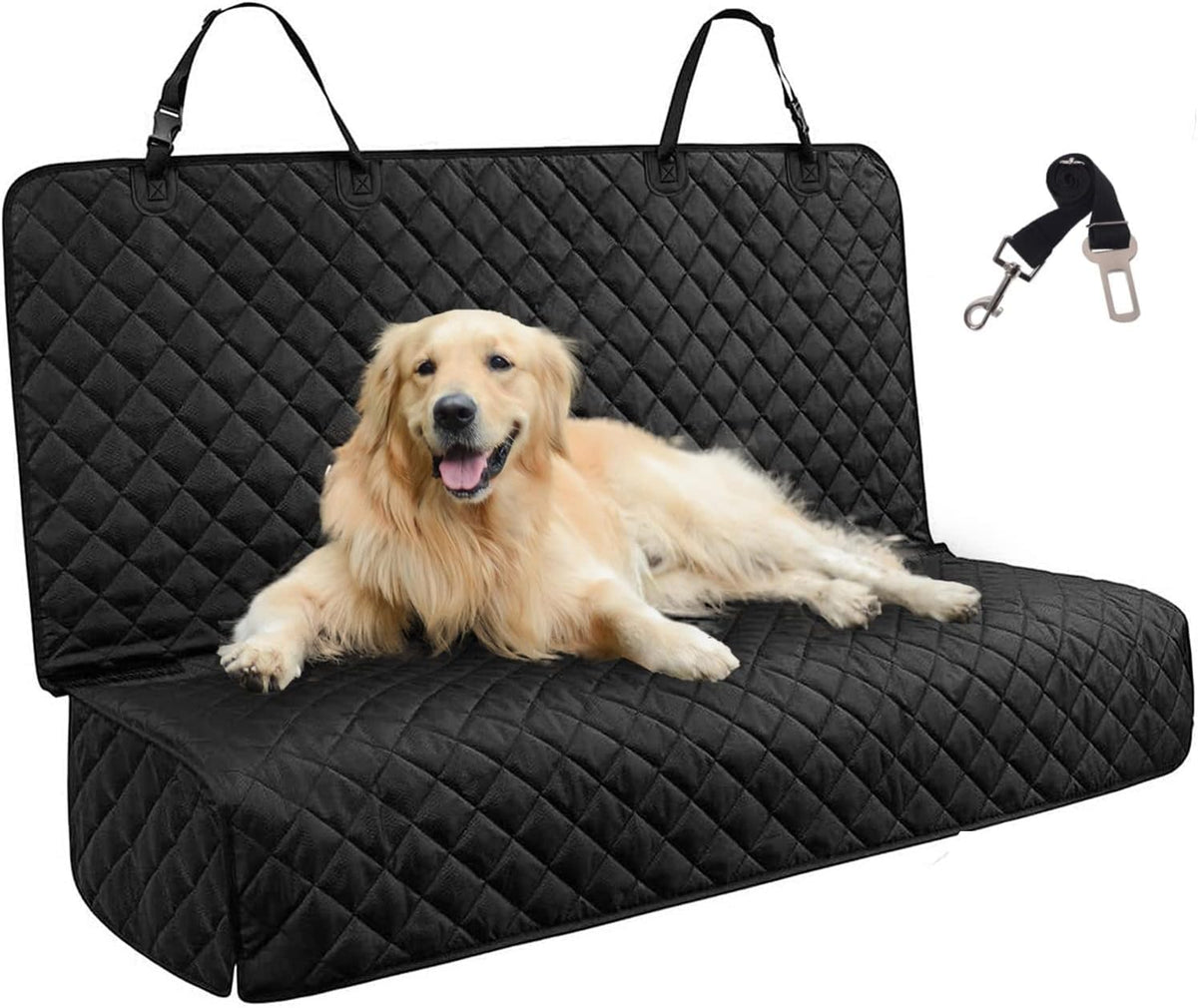 JSTHT dog car seat cover on back seat showing waterproof protection against spills