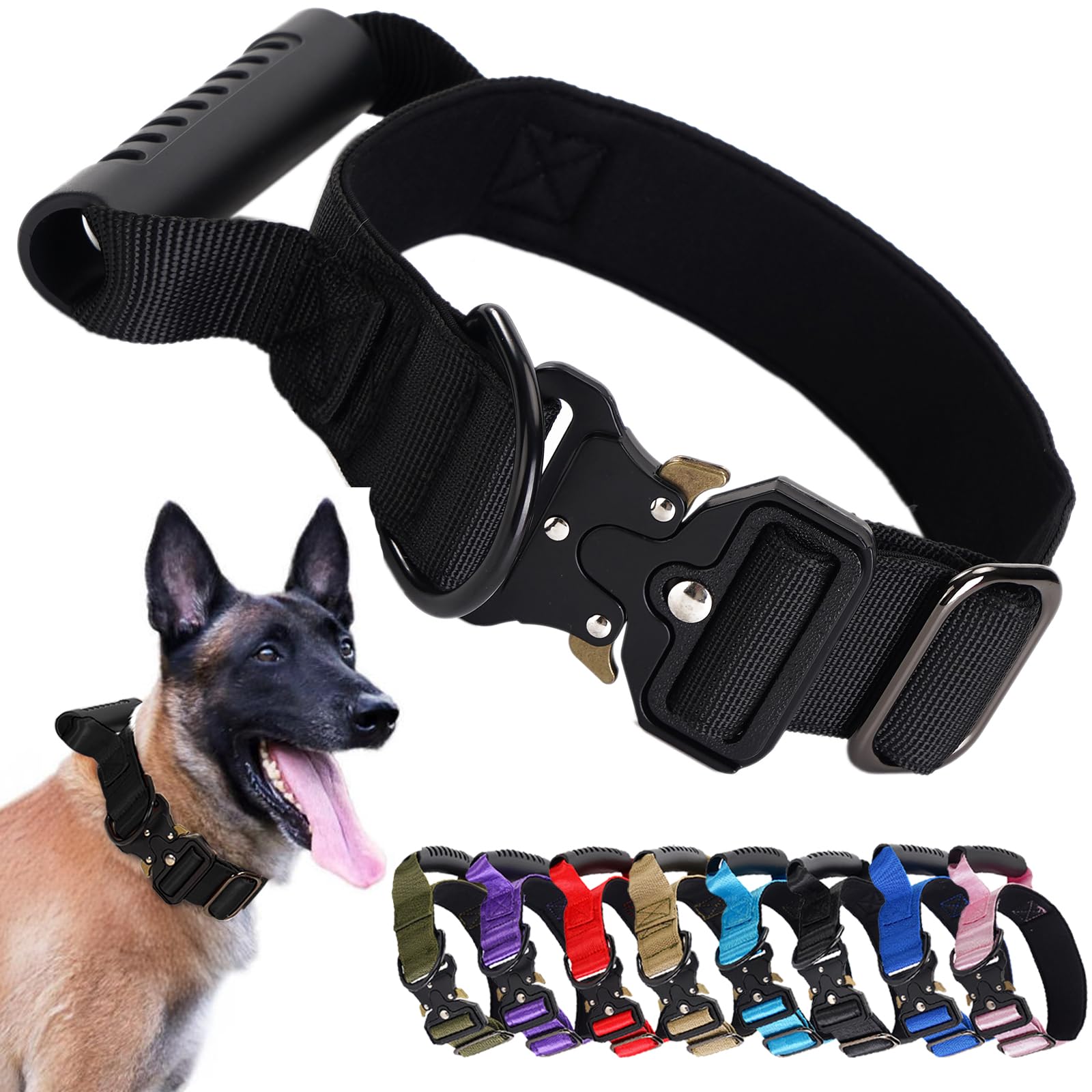 JSXD Tactical Dog Collar buckle closeup shows secure quick-release for training.