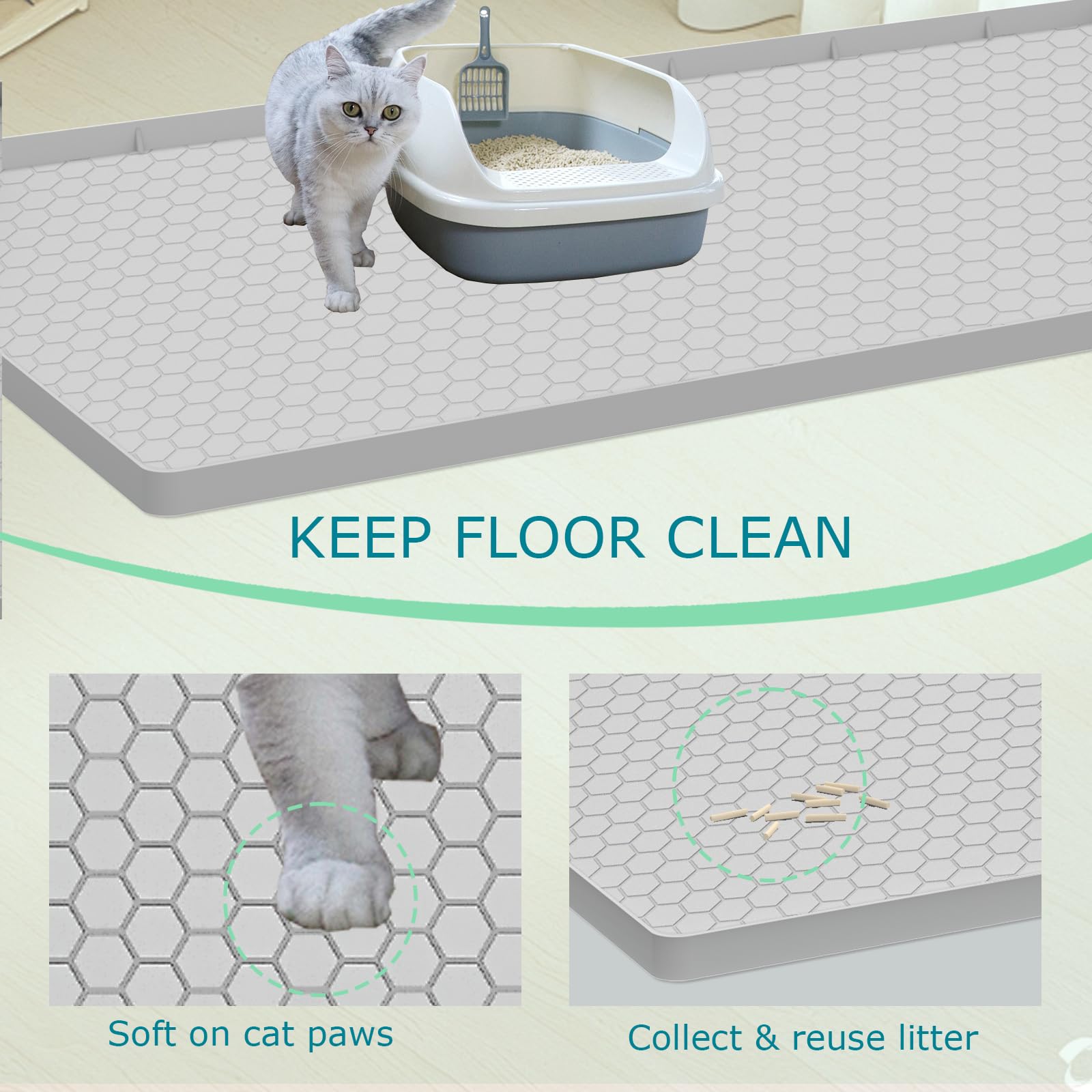 JSXZWOO cat litter mat waterproof non-slip stays put during busy cat play.