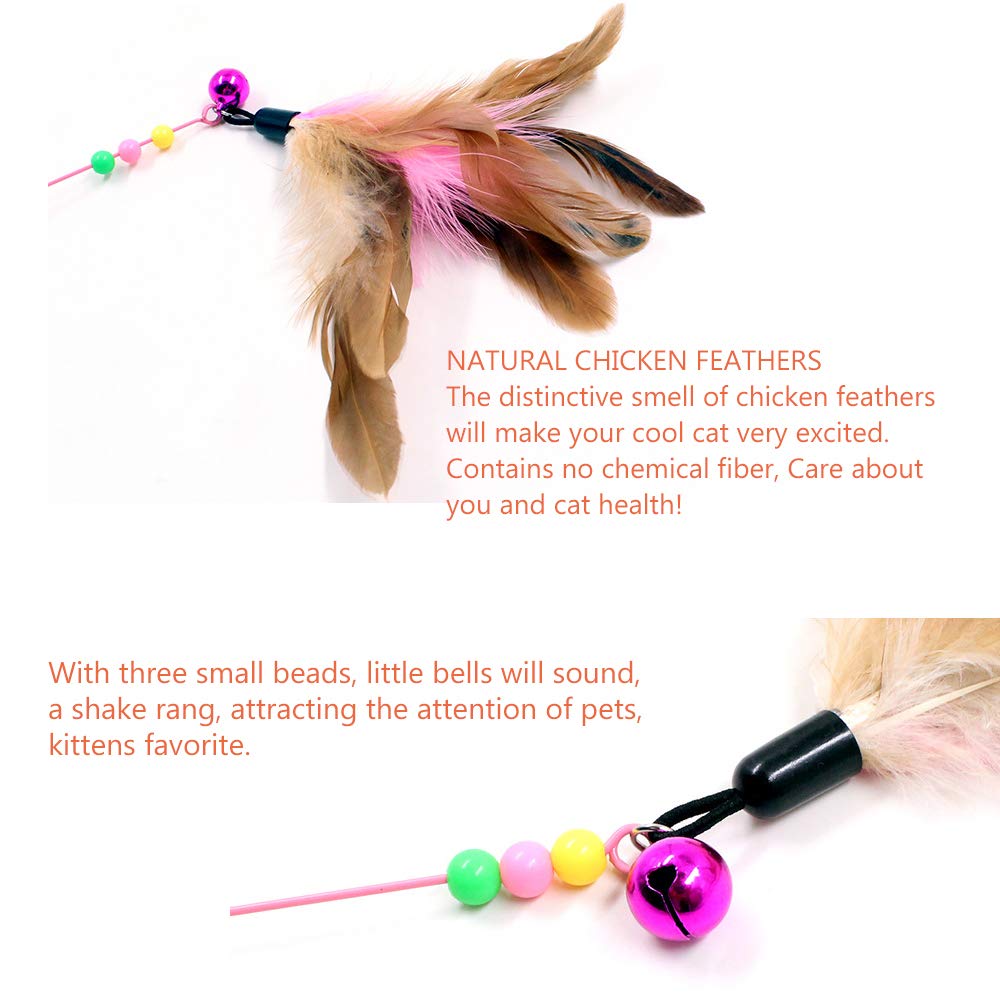 JTQXX cat feather wand beads close-up with bells for interactive cues