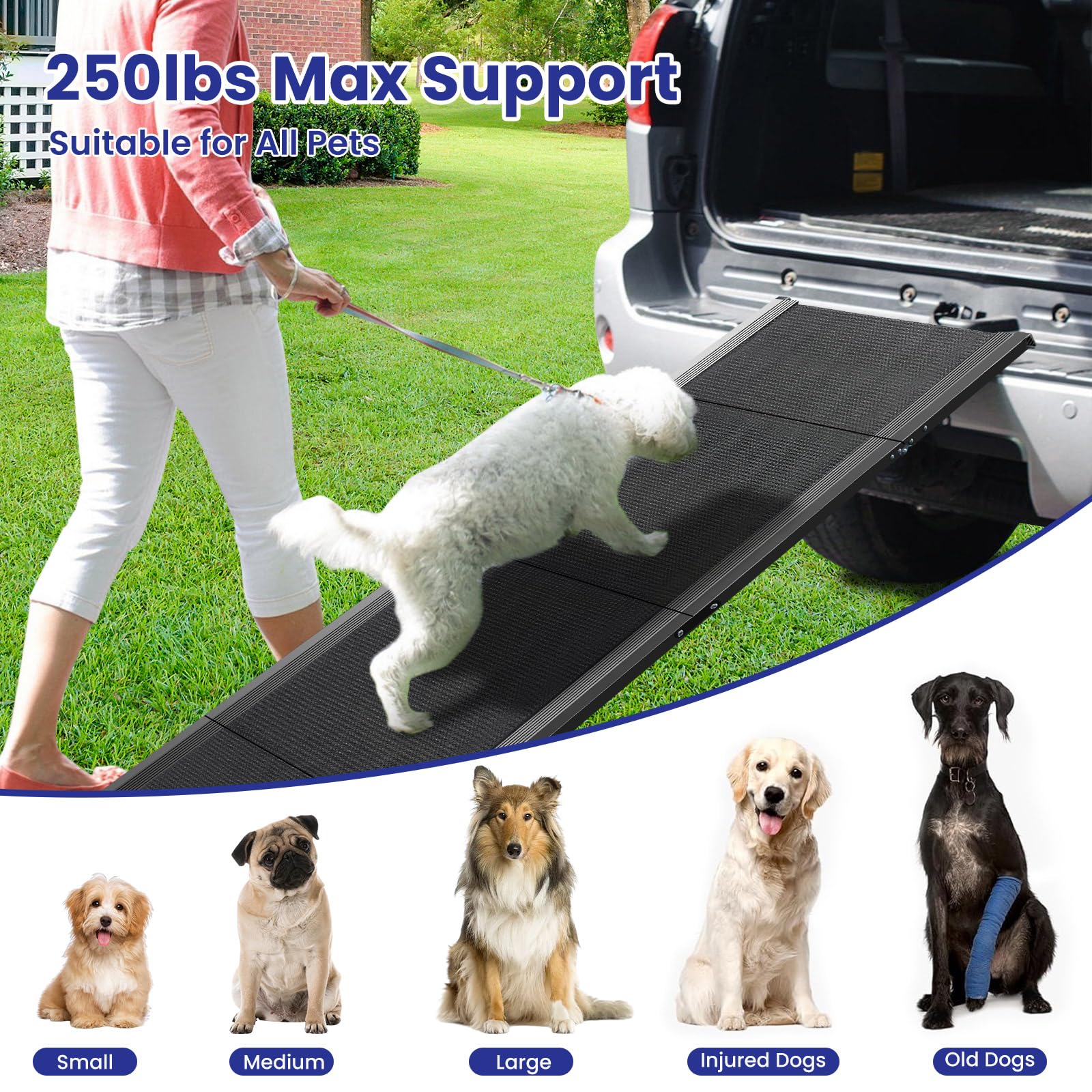 JTSIOV dog ramp aluminum frame ensuring sturdy outdoor performance
