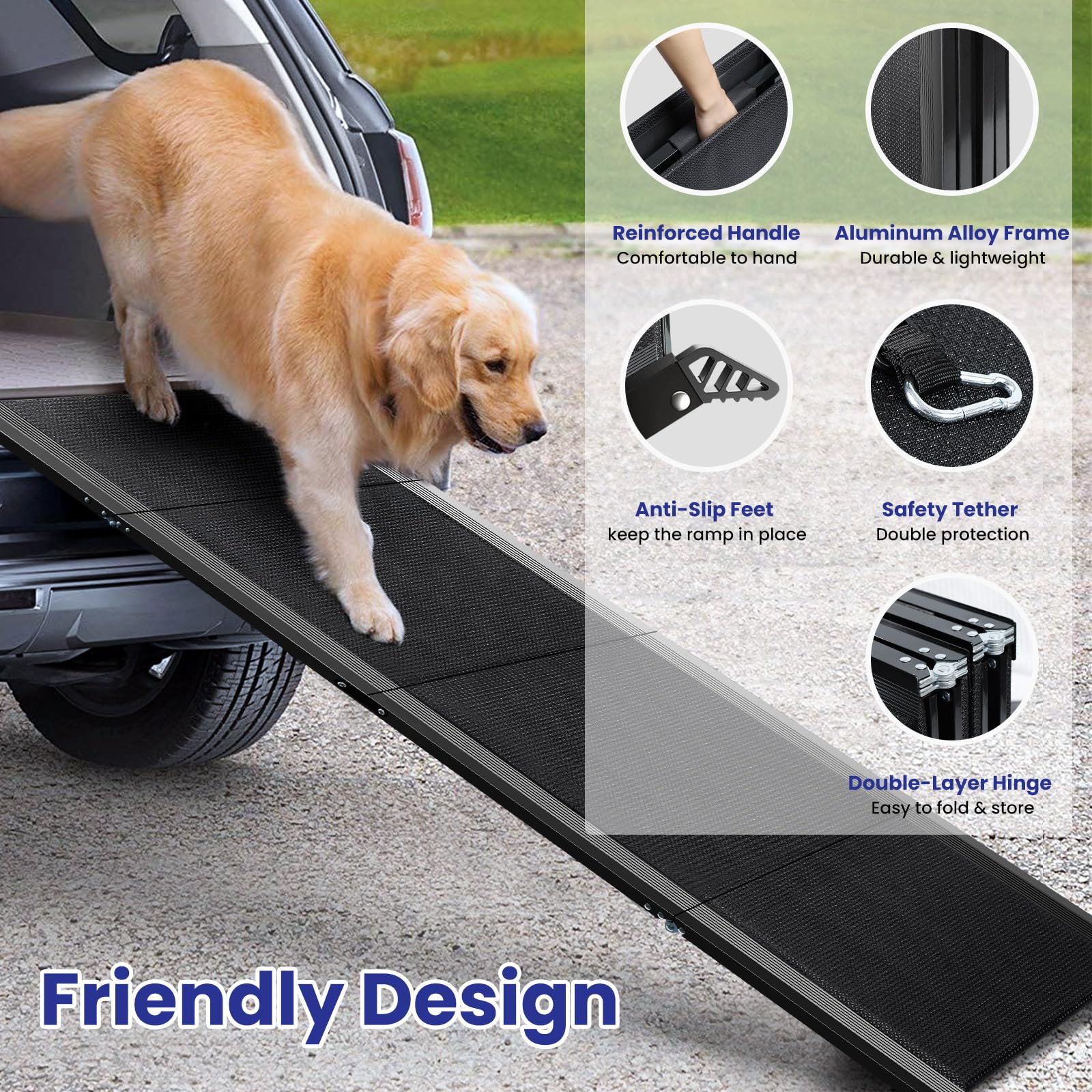 JTSIOV dog ramp with anti-slip foot pads prevents shifting during use