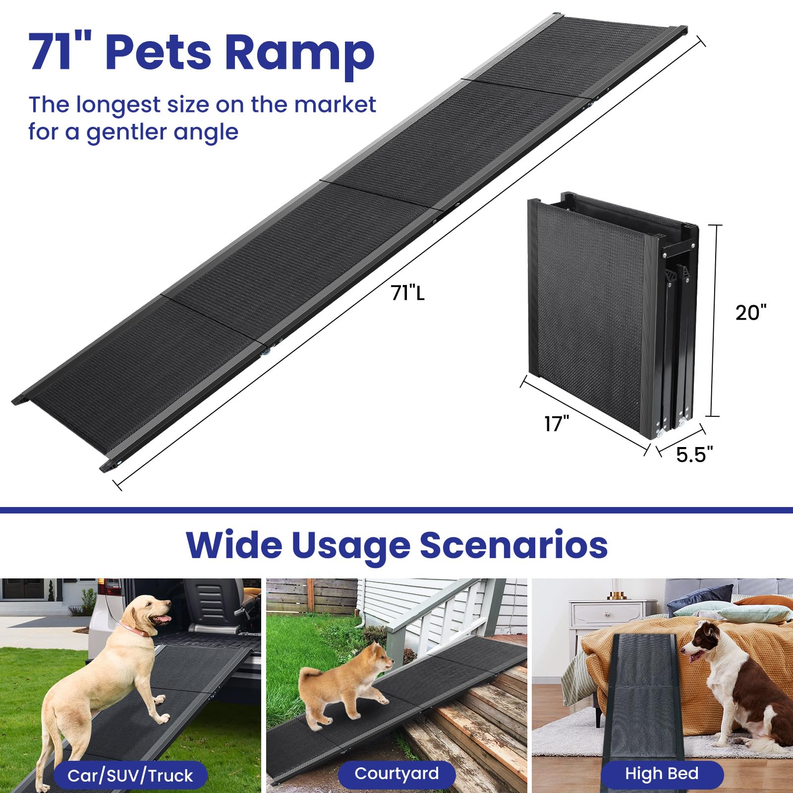JTSIOV dog ramp used on bed or sofa demonstrates versatile access at home