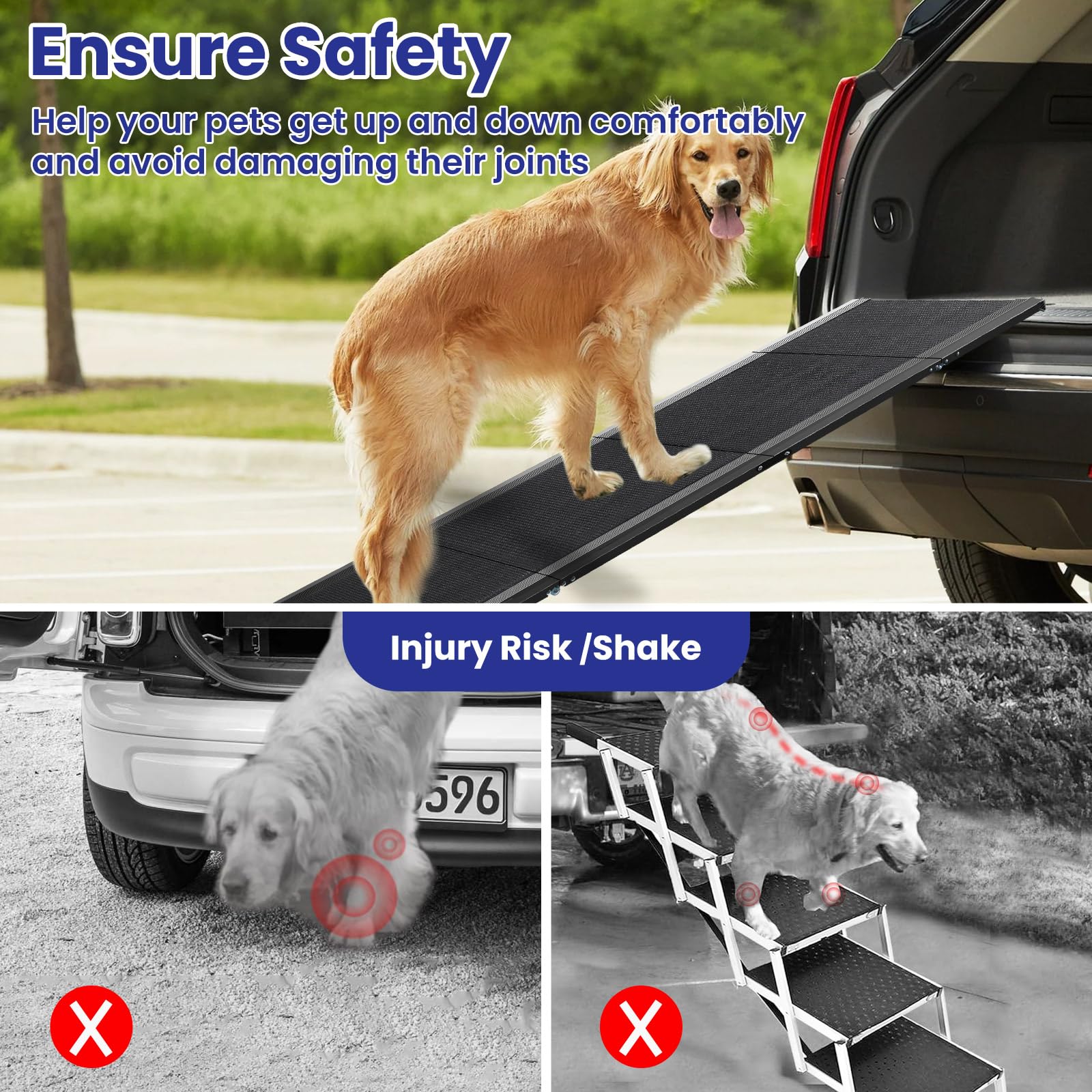JTSIOV dog ramp folded compact fits in car trunk for easy storage.