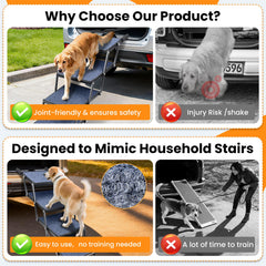 JTSIOV dog stairs extended wide steps for large dogs to enter car easily.