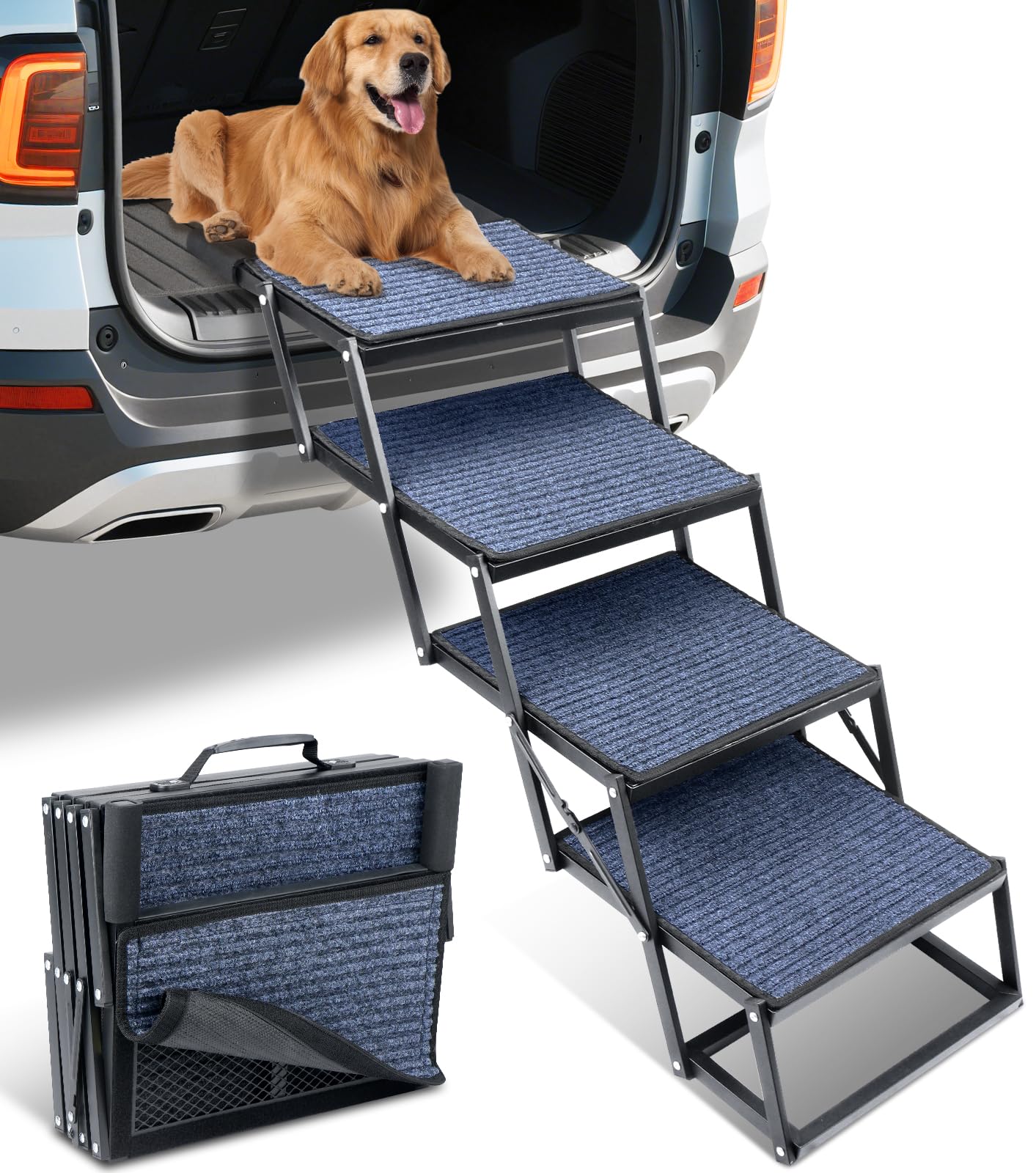 JTSIOV dog stairs for car with wide side view showing easy vehicle access
