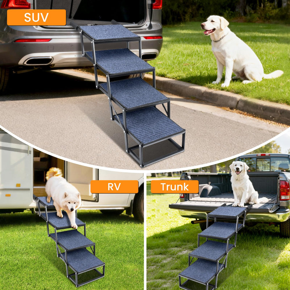 JTSIOV dog stairs in use at car door for large dog access