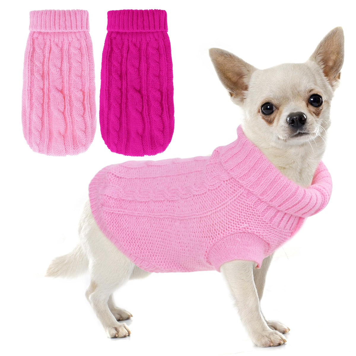 JTYKUYR Chihuahua high-neck knitted sweater in rose red keeps small dogs warm during winter walks.