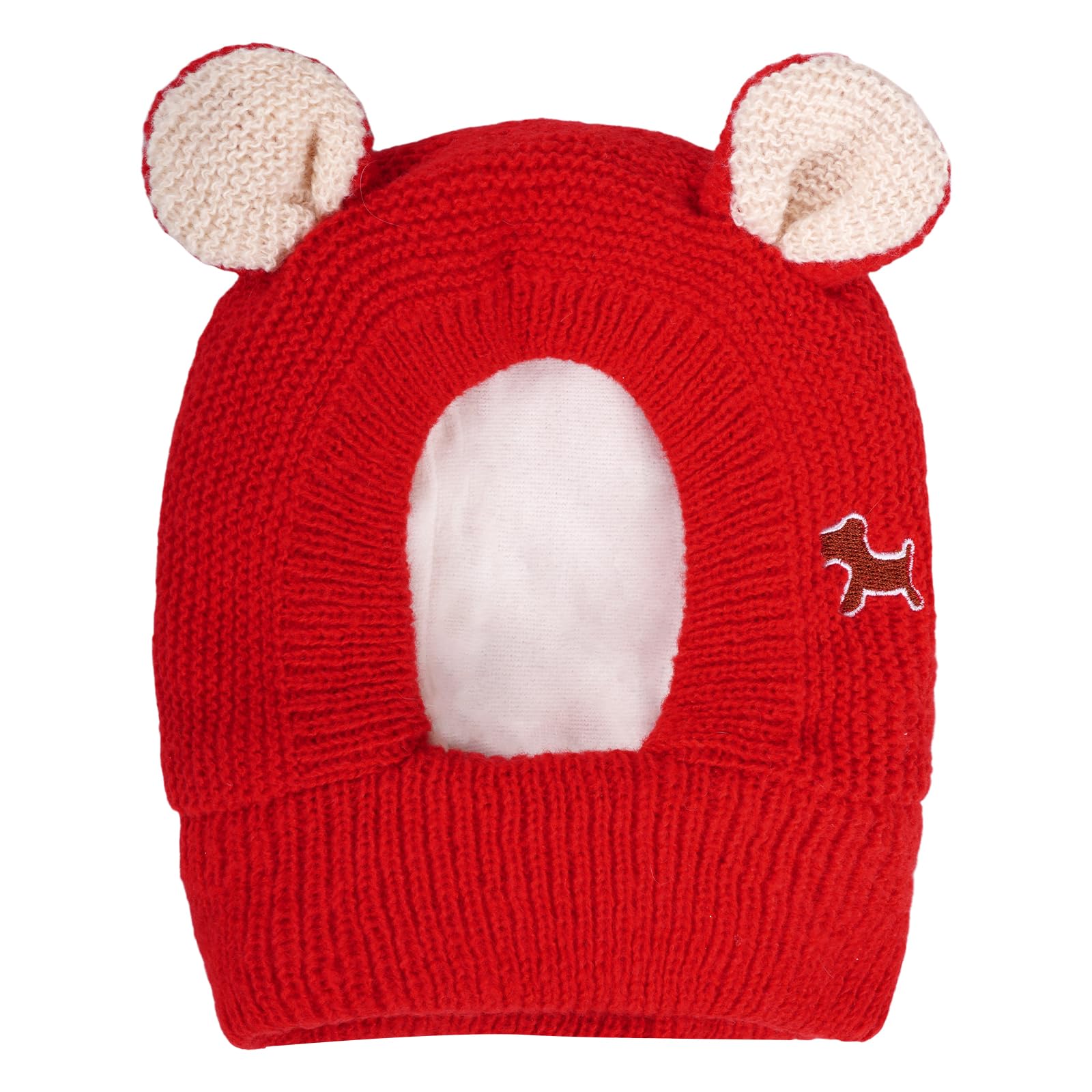 Closeup of JTYKUYR dog ear muffs showing soft cotton knit