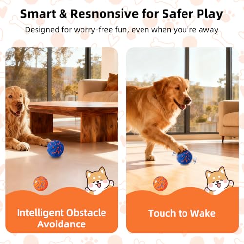 JUBBPDX Interactive Dog Ball—charging cable inset highlights USB-C quick charge convenience.