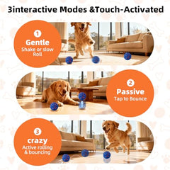 JUBBPDX Interactive Dog Ball—side view emphasizes three modes for tailored excitement.