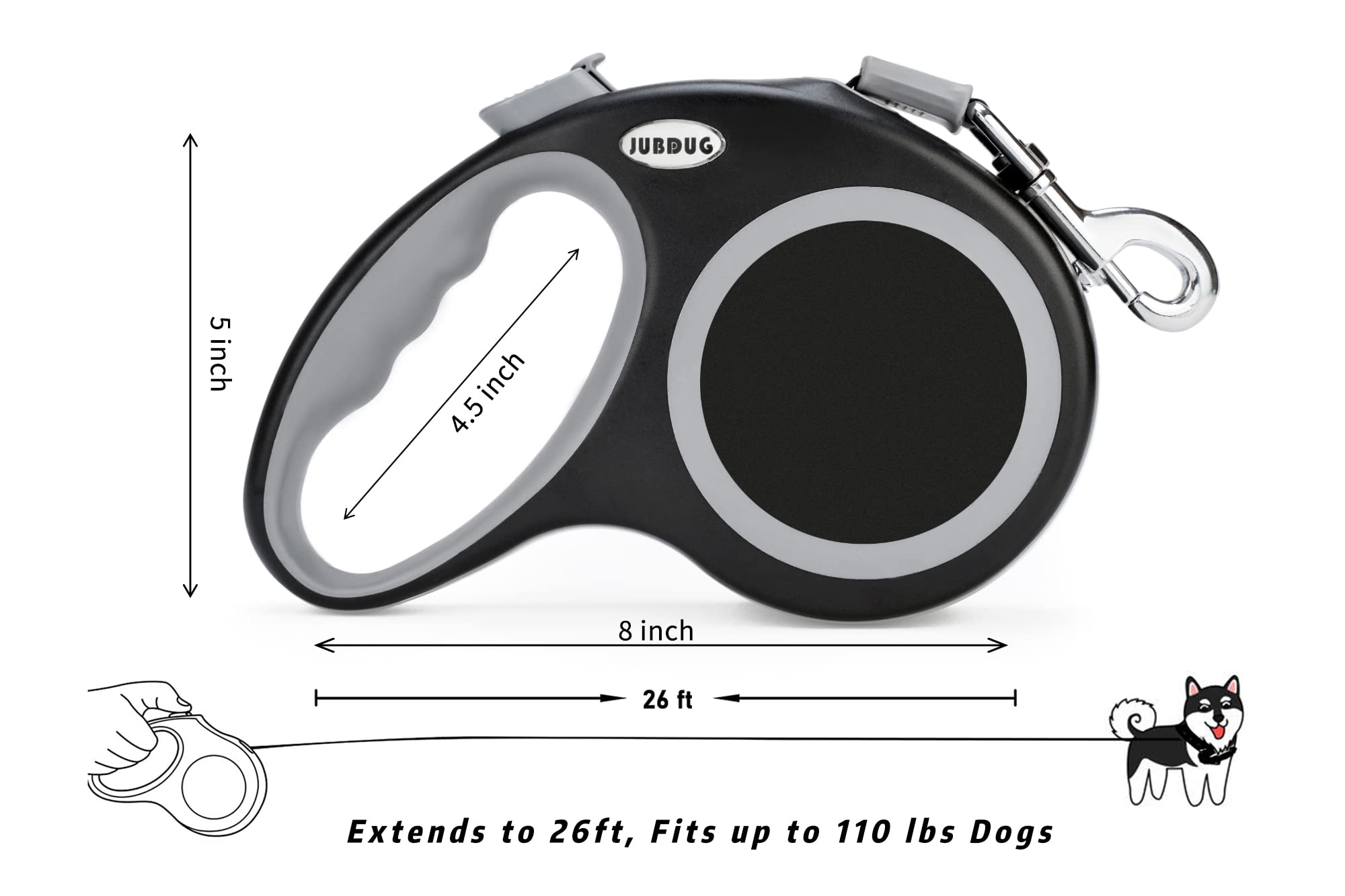 JUBDUG leash anti-slip handle delivers comfortable grip during long strolls.