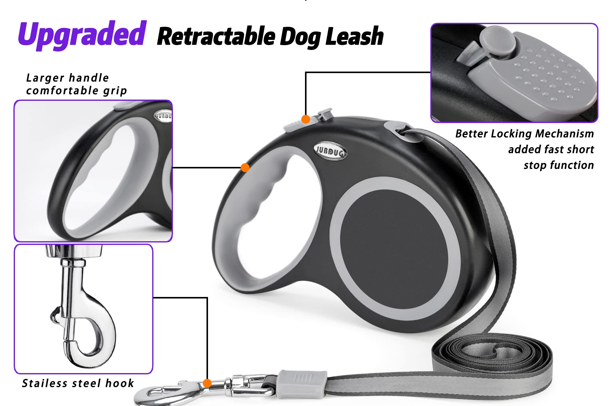 JUBDUG leash one-handed braking enables quick stops in busy areas.