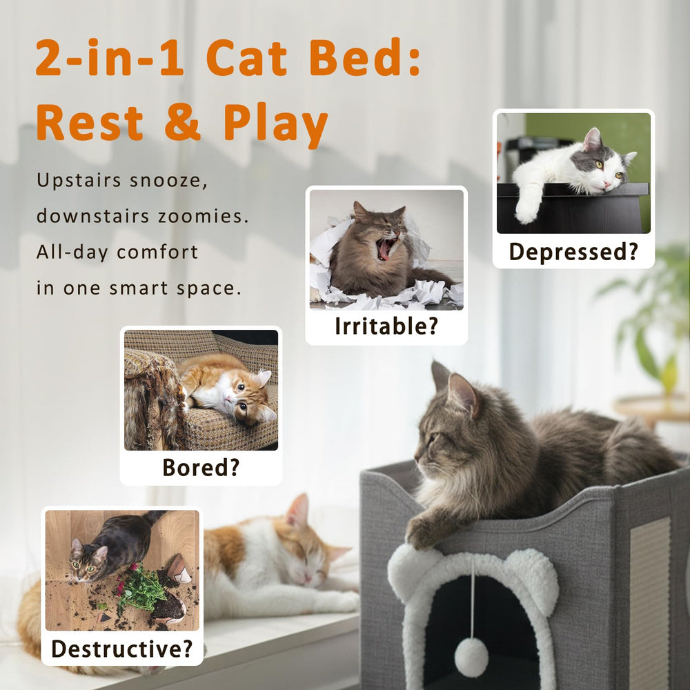JUDERWOO cat house dangling ball promotes active play and exercise.