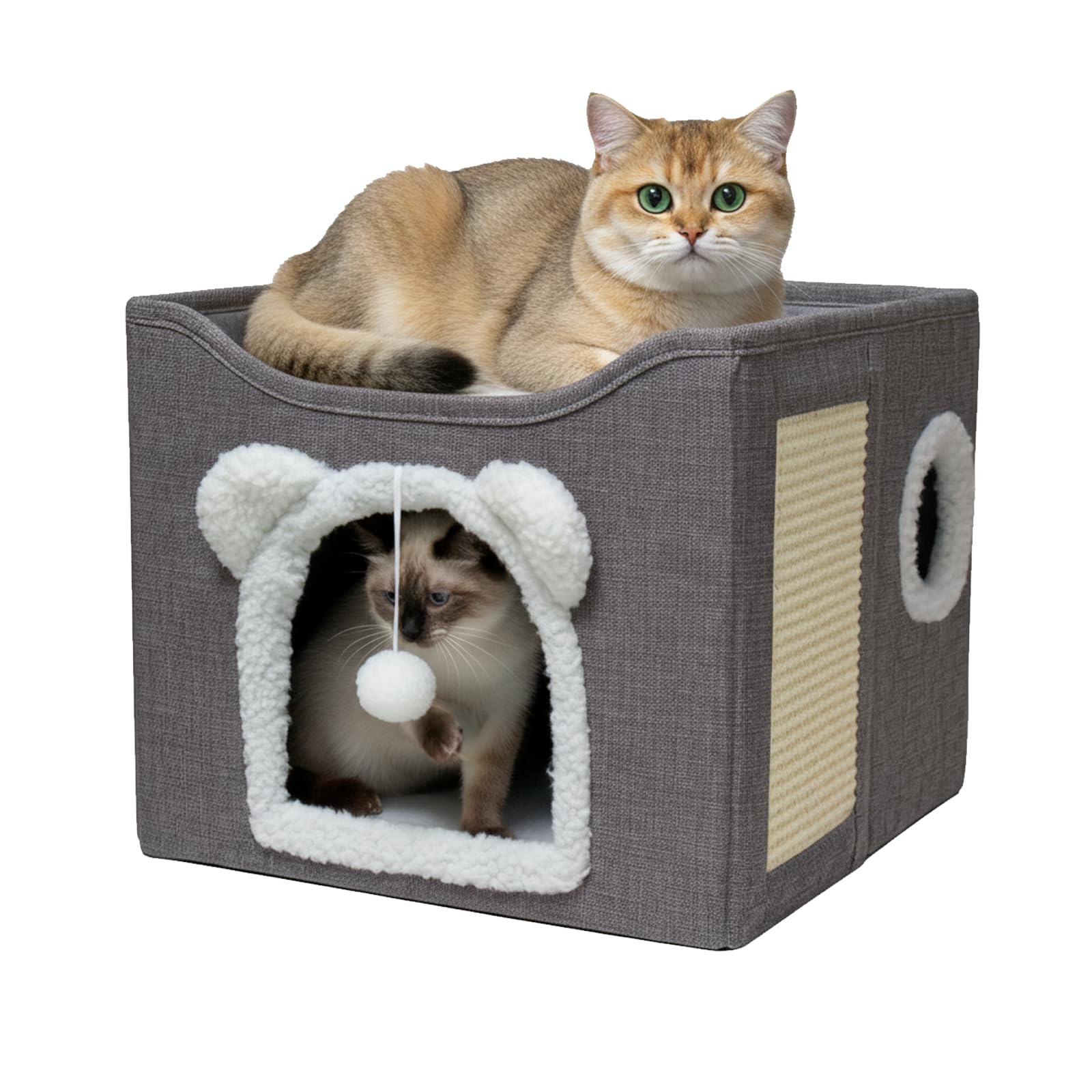 JUDERWOO cat house dual-level perch offers a cozy window view for indoor cats.
