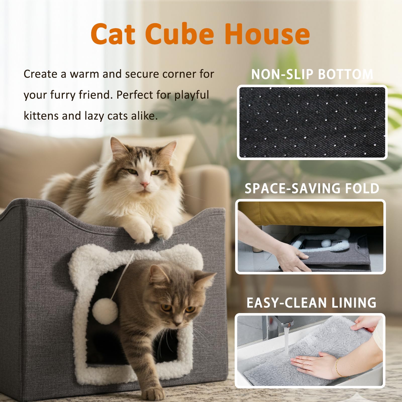 JUDERWOO cat house peekaboo window invites curious cats to observe the room.