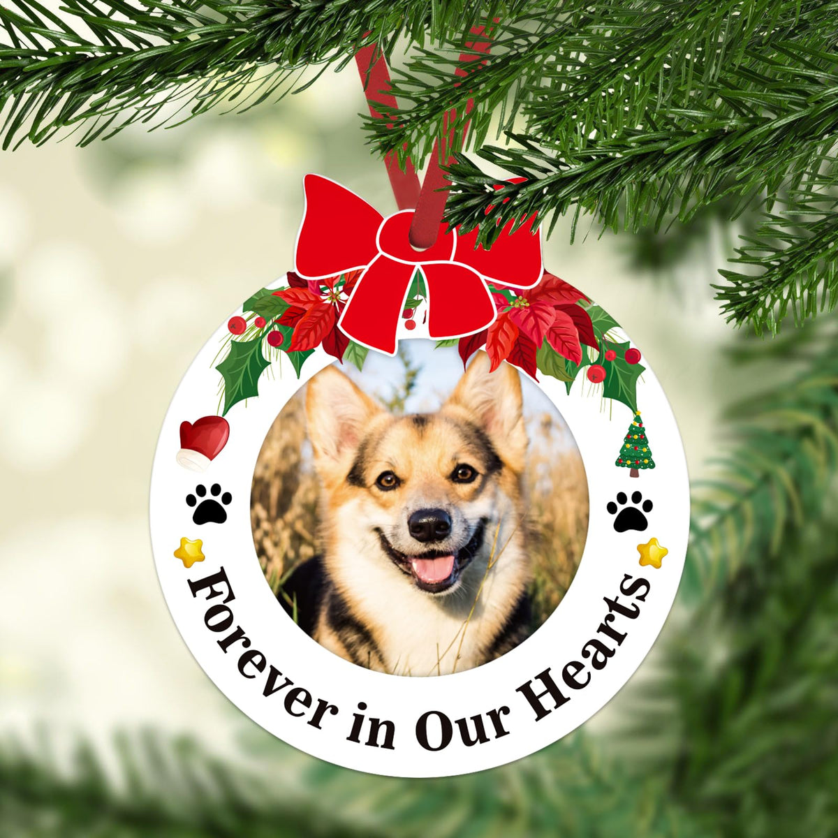 JUESMOS dog memorial ornaments cover with paw prints and snowflakes, ideal for cherished memories on the Christmas tree.