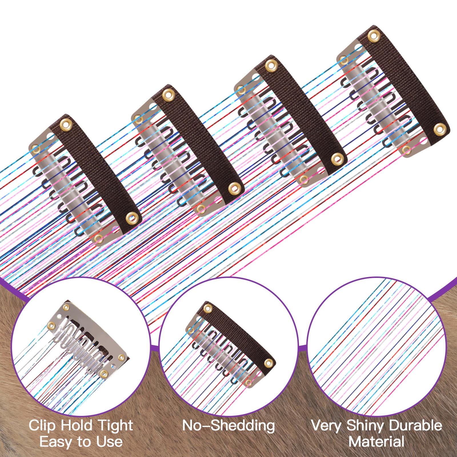 Juexica multicolor tinsel clip set offers versatile mane styling options
