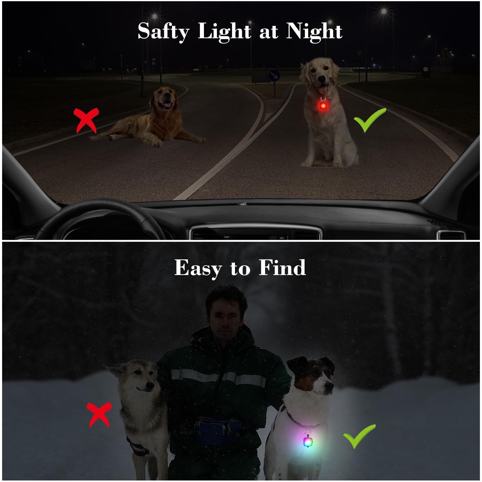 JUFDS clip-on dog light design allows quick collar attachment.